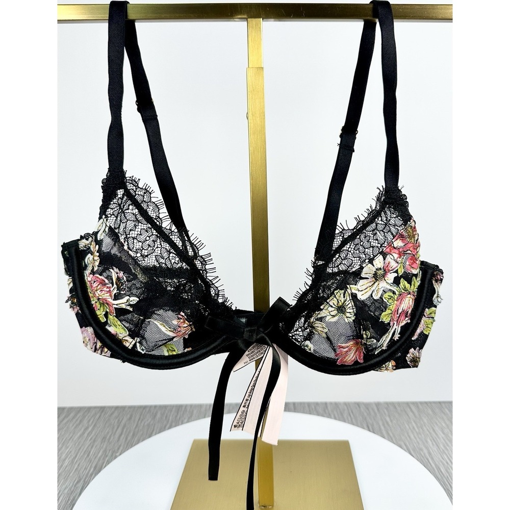 VICTORIAS SECRET‎ DREAM ANGELS Sexy UNLINED DEMI BRA EMBROIDERED FLORAL LACE 32B